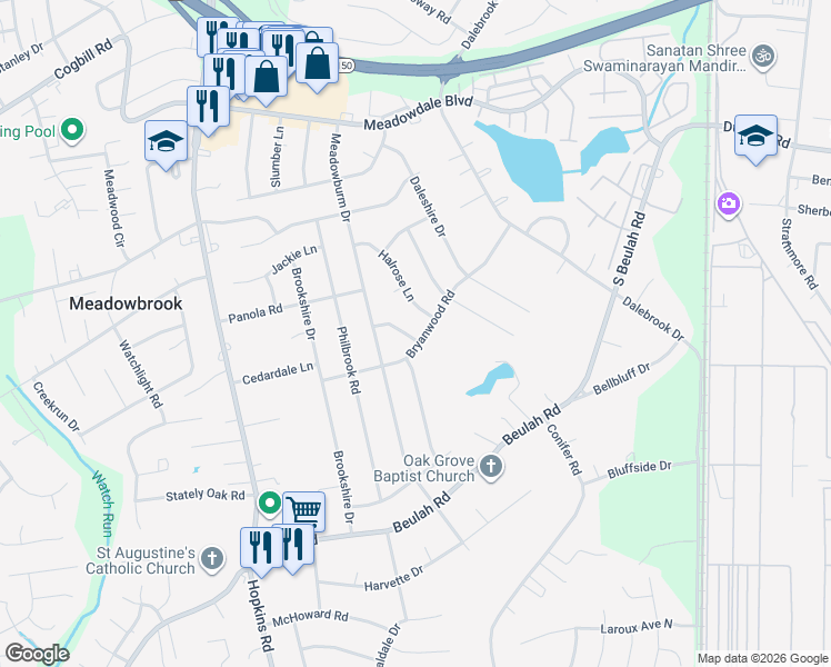 map of restaurants, bars, coffee shops, grocery stores, and more near 4019 Bryanwood Road in Richmond