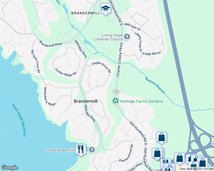 map of restaurants, bars, coffee shops, grocery stores, and more near 4035 Poplar Grove Road in Midlothian