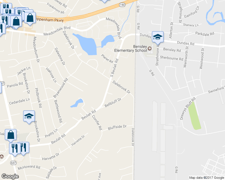 map of restaurants, bars, coffee shops, grocery stores, and more near 6602 Dalebluff Court in Richmond