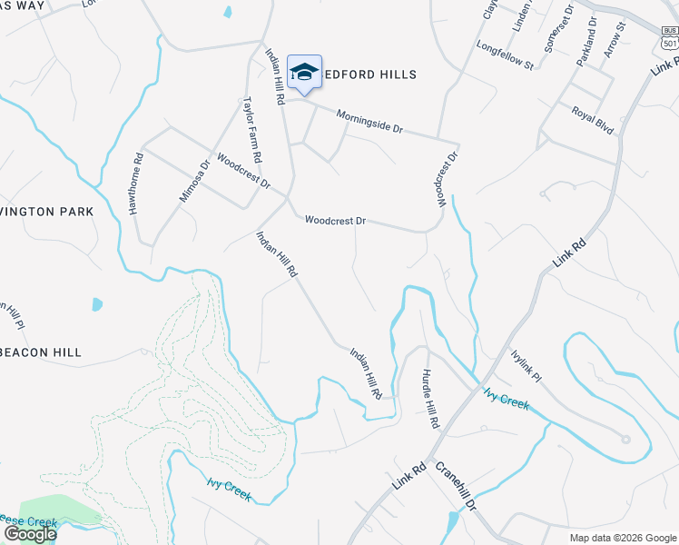 map of restaurants, bars, coffee shops, grocery stores, and more near 2223 Ridgewood Drive in Lynchburg