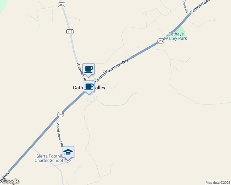 map of restaurants, bars, coffee shops, grocery stores, and more near 4963 Valley Lane in Catheys Valley