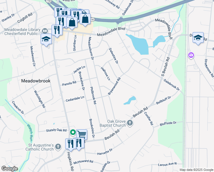 map of restaurants, bars, coffee shops, grocery stores, and more near 6419 Esskay Road in Richmond