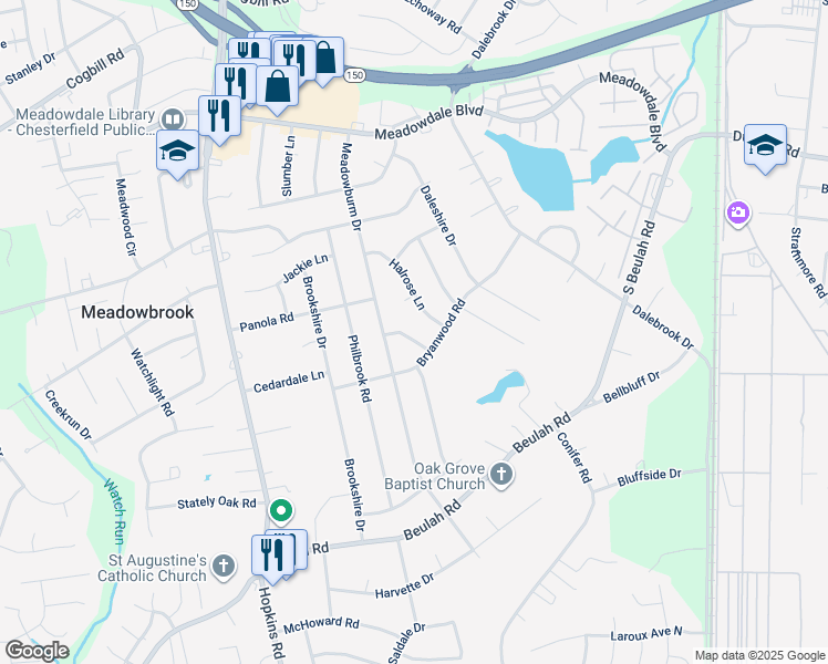 map of restaurants, bars, coffee shops, grocery stores, and more near 6419 Esskay Road in Richmond