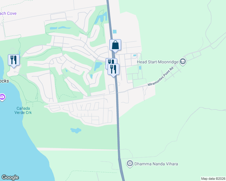 map of restaurants, bars, coffee shops, grocery stores, and more near 130 Troon Way in Half Moon Bay