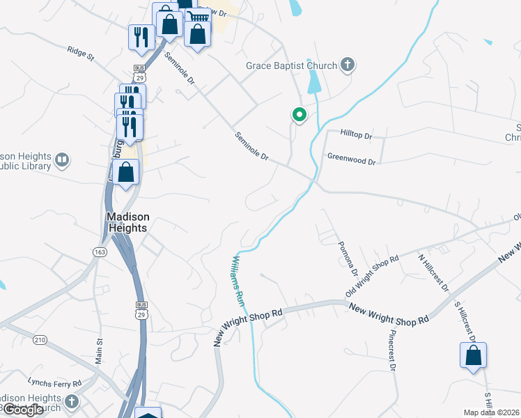 map of restaurants, bars, coffee shops, grocery stores, and more near 134 Wynbrooke Place in Madison Heights
