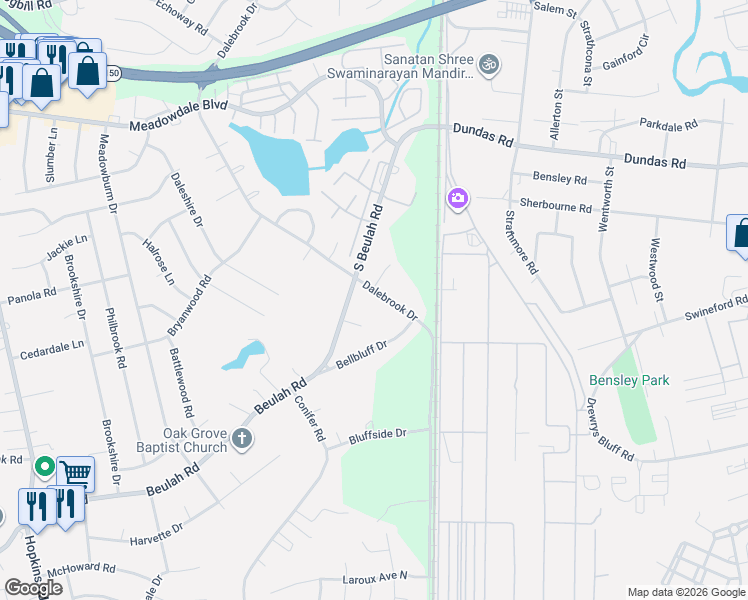 map of restaurants, bars, coffee shops, grocery stores, and more near 6662 Dalebrook Drive in Richmond
