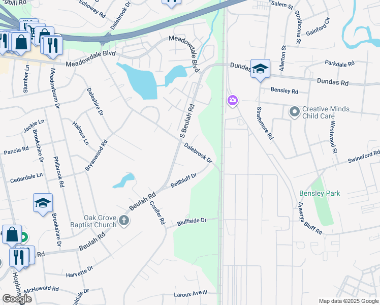 map of restaurants, bars, coffee shops, grocery stores, and more near 6624 Dalebrook Drive in Richmond