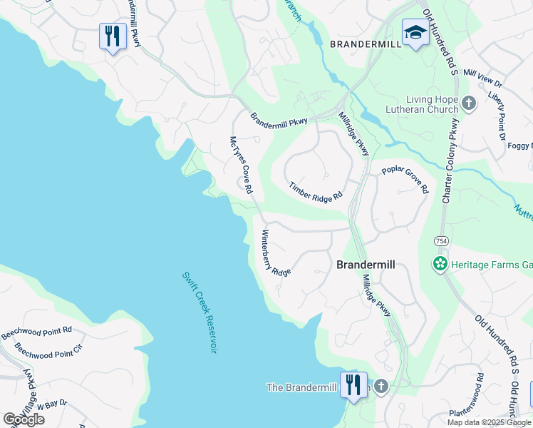 map of restaurants, bars, coffee shops, grocery stores, and more near 4013 McTyres Cove Road in Midlothian