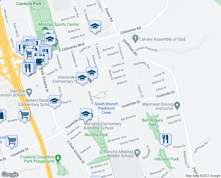 map of restaurants, bars, coffee shops, grocery stores, and more near 394 South Temple Drive in Milpitas