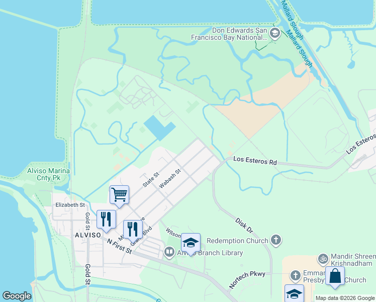 map of restaurants, bars, coffee shops, grocery stores, and more near 1553 State Street in San Jose