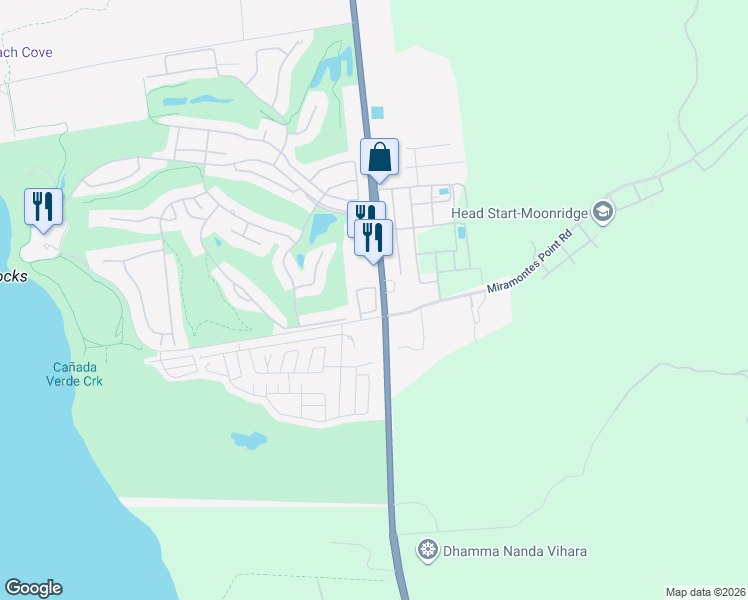 map of restaurants, bars, coffee shops, grocery stores, and more near 175 Troon Way in Half Moon Bay