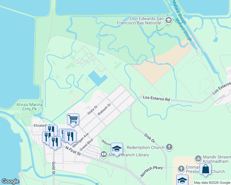 map of restaurants, bars, coffee shops, grocery stores, and more near 1553 State Street in San Jose