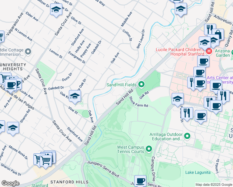 map of restaurants, bars, coffee shops, grocery stores, and more near in Palo Alto