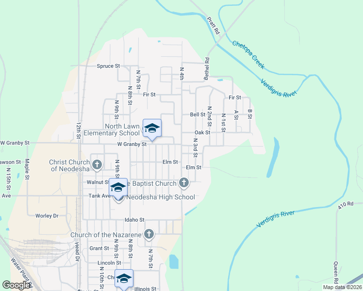 map of restaurants, bars, coffee shops, grocery stores, and more near 1400 North 4th in Neodesha