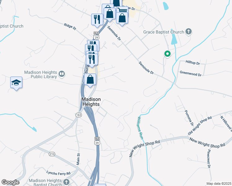 map of restaurants, bars, coffee shops, grocery stores, and more near 100-190 State Route 1039 in Madison Heights