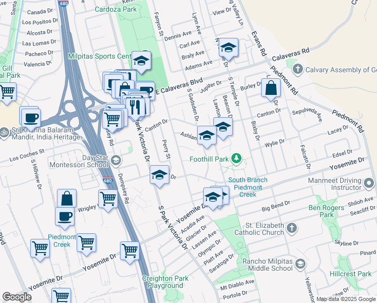 map of restaurants, bars, coffee shops, grocery stores, and more near 1448 Saturn Court in Milpitas