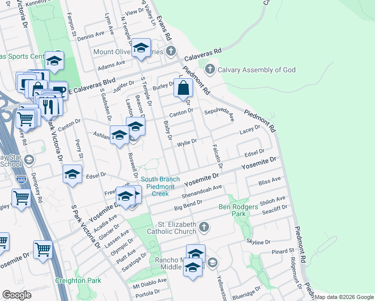 map of restaurants, bars, coffee shops, grocery stores, and more near 381 La Baree Drive in Milpitas