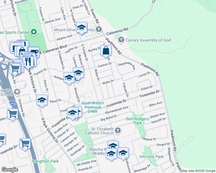 map of restaurants, bars, coffee shops, grocery stores, and more near 381 La Baree Drive in Milpitas