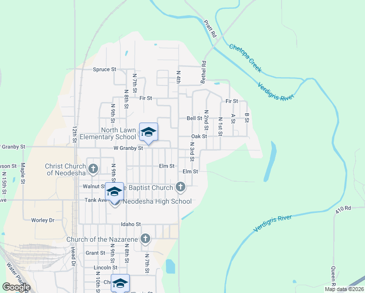 map of restaurants, bars, coffee shops, grocery stores, and more near 1400-1498 North 4th Street in Neodesha