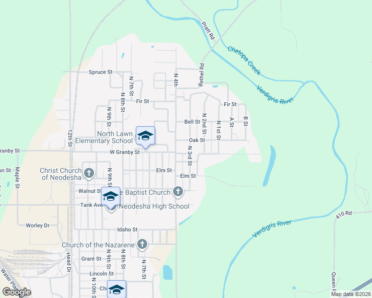 map of restaurants, bars, coffee shops, grocery stores, and more near 1400-1498 North 4th Street in Neodesha