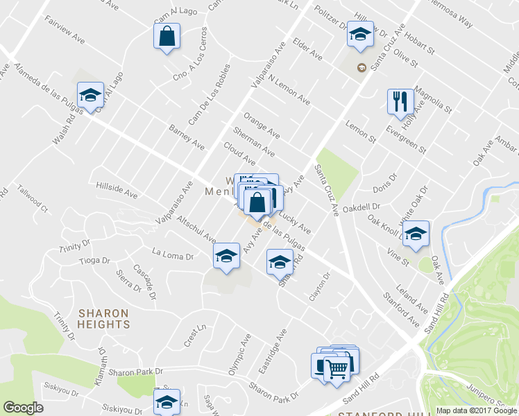 map of restaurants, bars, coffee shops, grocery stores, and more near 2071 Gordon Ave in Menlo Park