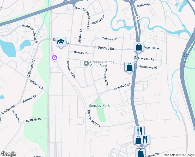 map of restaurants, bars, coffee shops, grocery stores, and more near 6811 Strathmore Court in Richmond