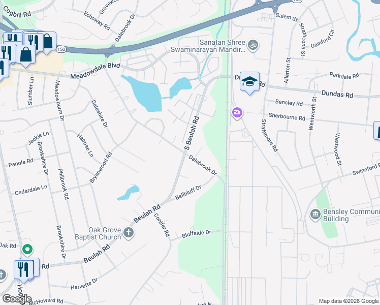 map of restaurants, bars, coffee shops, grocery stores, and more near 6601 Dalebrook Drive in Richmond