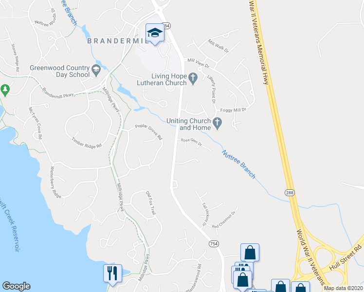 map of restaurants, bars, coffee shops, grocery stores, and more near 4306 Rose Glen Place in Midlothian