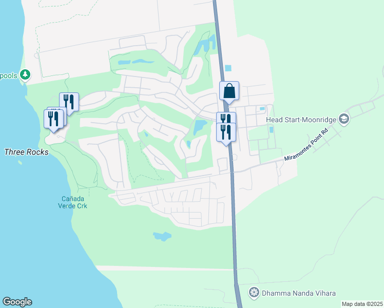 map of restaurants, bars, coffee shops, grocery stores, and more near 440 Burning Tree Court in Half Moon Bay