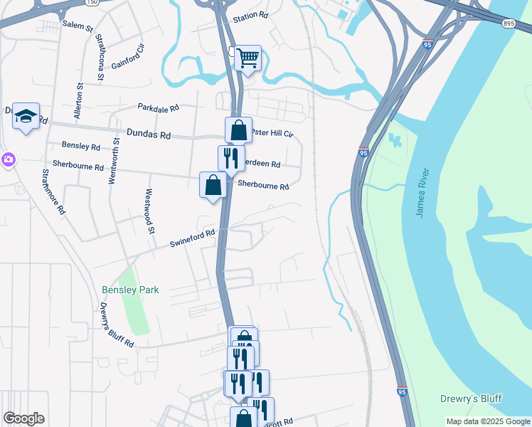 map of restaurants, bars, coffee shops, grocery stores, and more near 2501 Alfalfa Lane in Richmond