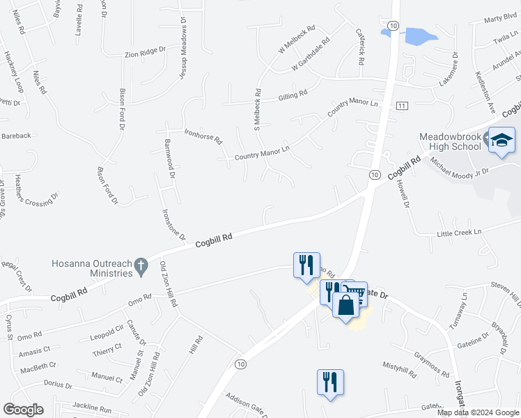 map of restaurants, bars, coffee shops, grocery stores, and more near 6136 Windrush Court in Chesterfield County