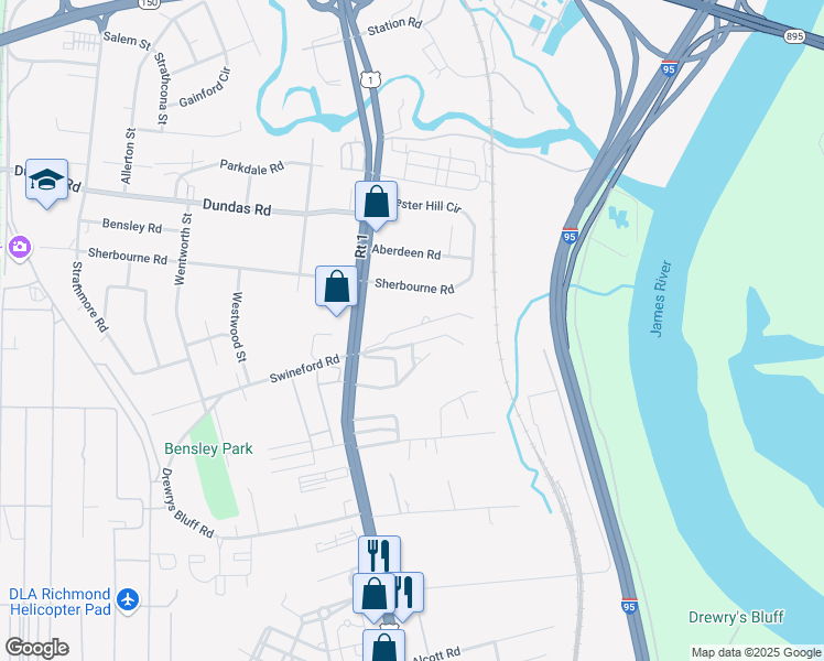 map of restaurants, bars, coffee shops, grocery stores, and more near 2501 Alfalfa Lane in Richmond