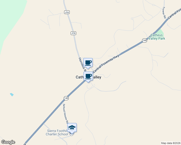 map of restaurants, bars, coffee shops, grocery stores, and more near 2675 California 140 in Catheys Valley