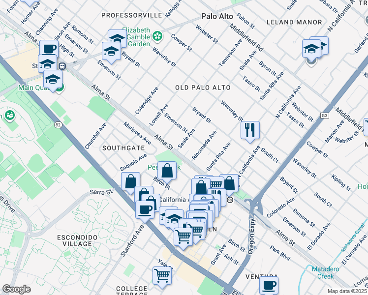 map of restaurants, bars, coffee shops, grocery stores, and more near in 