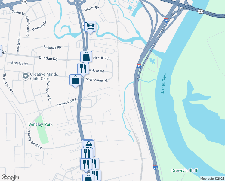 map of restaurants, bars, coffee shops, grocery stores, and more near 2300 Alfalfa Lane in Richmond