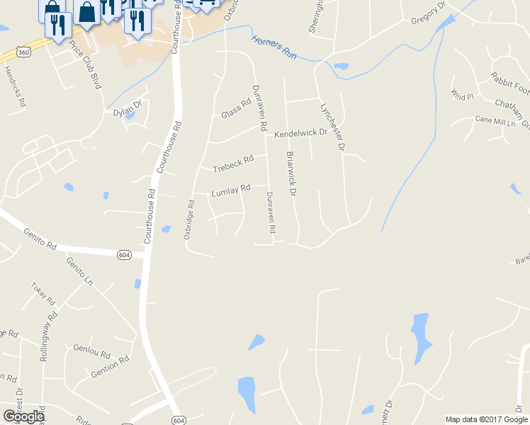 map of restaurants, bars, coffee shops, grocery stores, and more near 4330 Dunraven Road in Richmond
