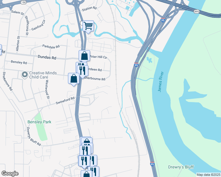 map of restaurants, bars, coffee shops, grocery stores, and more near 2300 Alfalfa Lane in Richmond
