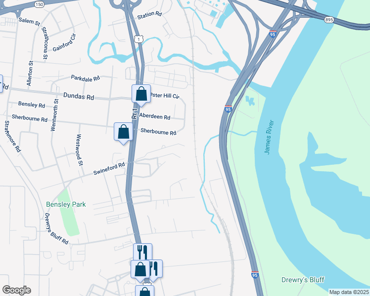 map of restaurants, bars, coffee shops, grocery stores, and more near 2300 Alfalfa Lane in Richmond