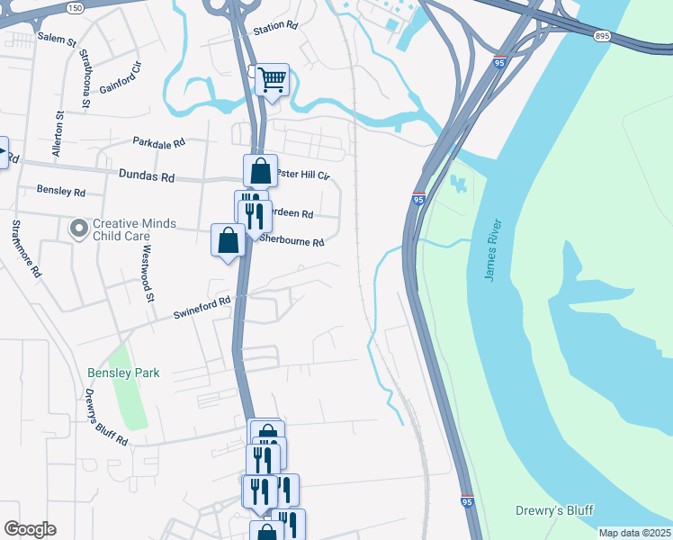 map of restaurants, bars, coffee shops, grocery stores, and more near 2300 Alfalfa Lane in Richmond
