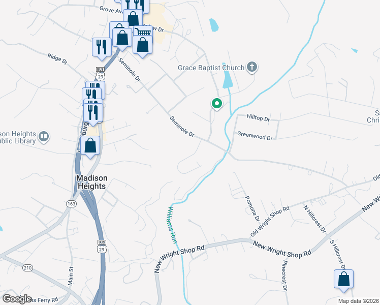 map of restaurants, bars, coffee shops, grocery stores, and more near 134 Wynbrooke Place in Madison Heights
