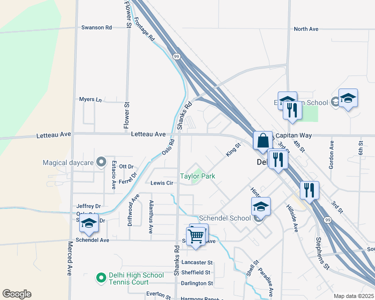 map of restaurants, bars, coffee shops, grocery stores, and more near 9874 Baltic Way in Delhi