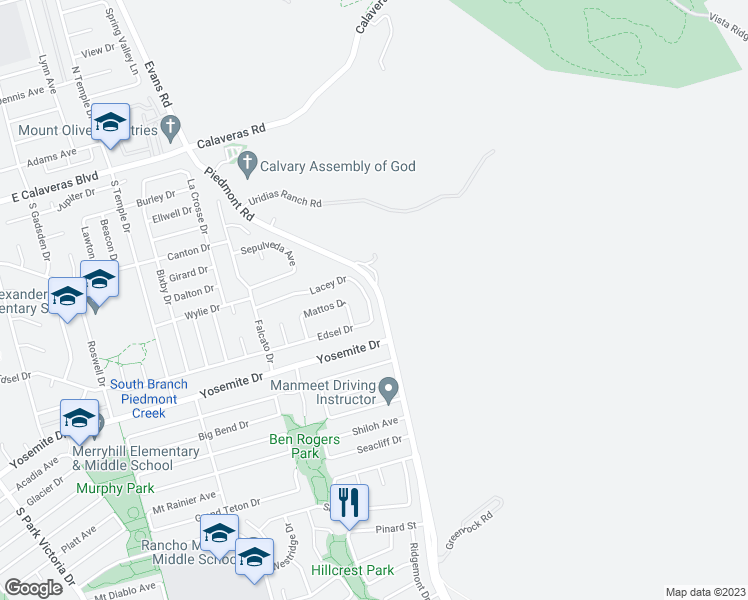 map of restaurants, bars, coffee shops, grocery stores, and more near 2415 Lacey Drive in Milpitas