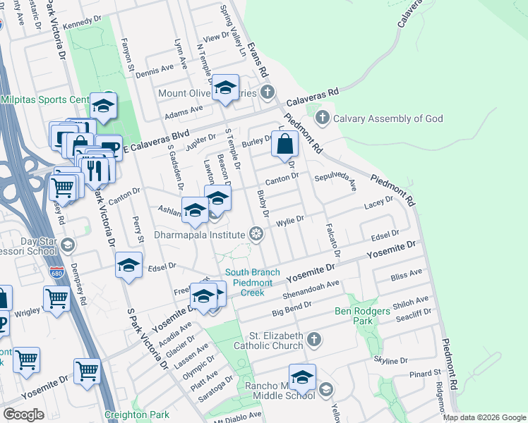 map of restaurants, bars, coffee shops, grocery stores, and more near 394 South Temple Drive in Milpitas