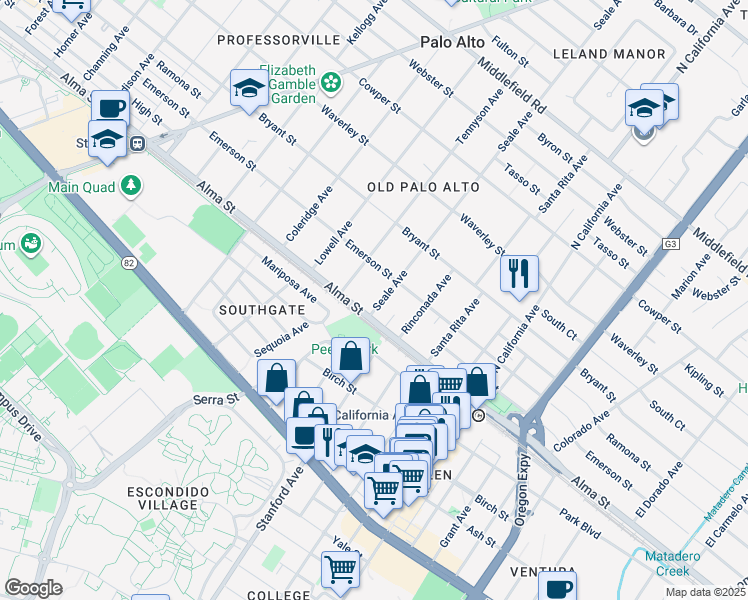 map of restaurants, bars, coffee shops, grocery stores, and more near in 