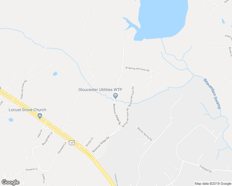 map of restaurants, bars, coffee shops, grocery stores, and more near Resevoir Ridge Road in Gloucester Courthouse