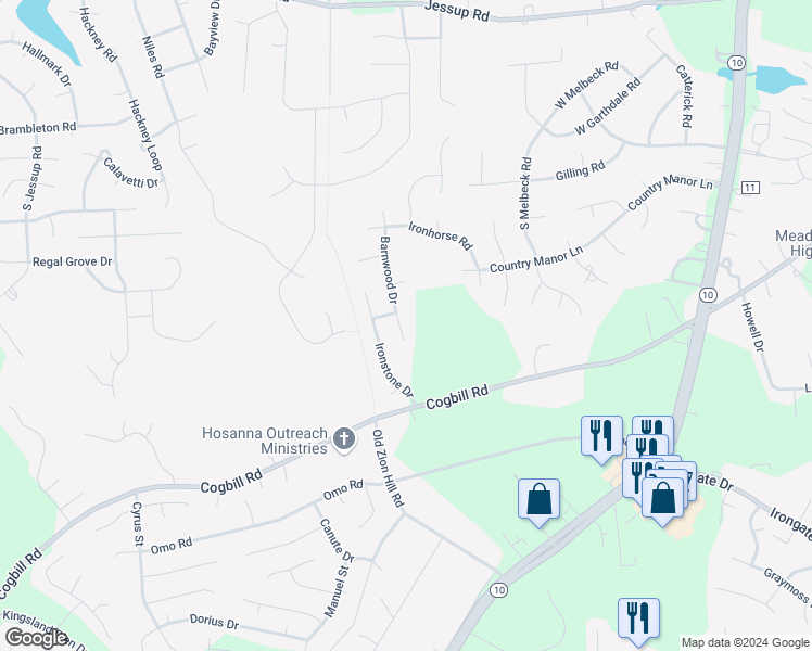 map of restaurants, bars, coffee shops, grocery stores, and more near 6107 Barnwood Drive in Richmond