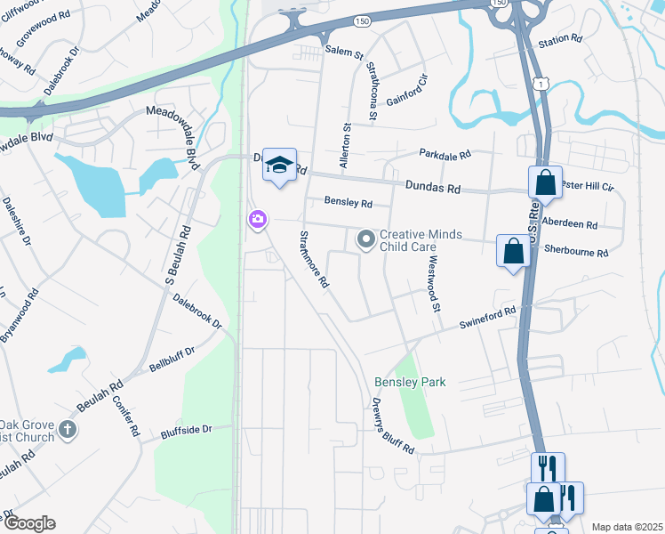 map of restaurants, bars, coffee shops, grocery stores, and more near 3041 Brentwood Circle in Richmond