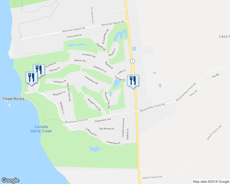 map of restaurants, bars, coffee shops, grocery stores, and more near 370 Burning Tree Court in Half Moon Bay