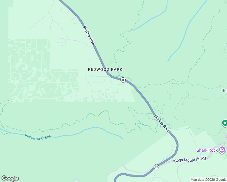 map of restaurants, bars, coffee shops, grocery stores, and more near 125 Ridge Road in Woodside