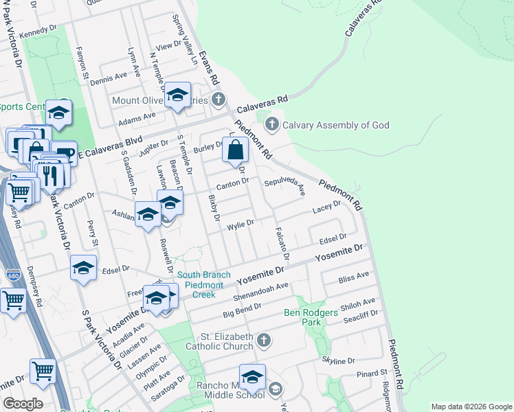 map of restaurants, bars, coffee shops, grocery stores, and more near 306 Falcato Drive in Milpitas